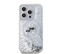 Karl Lagerfeld Liquid Glitter Karl and Choupette Heads MagSafe Case for iPhone 15 Pro Transparent