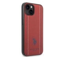 U.S. Polo PU Leather Stitched Lines Case for iPhone 14 Plus Red