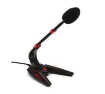 Varr Gaming 3.5mm Microphone with Stand, Adjustable 180°, Control panel (on/off, volume and backlight), Microphone sensitivity -58±2dB and omnidirectional, 3.5mm connection jack, Black/Red,     Cable 1.5m