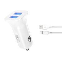 XO car charger TZ10 2x USB 2,4A white + USB-C cable