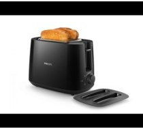 Philips Daily collection toaster HD2582/90 Black, Plastic, 900 W, Number of slots 2, Number of power levels 8, Bun warmer included