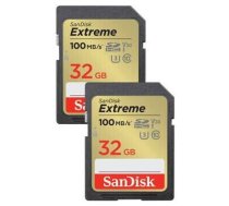 SANDISK Extreme 32GB microSDHC + 1 year RescuePRO Deluxe up to 100MB/s & 60MB/s Read/Write speeds, UHS-I, Class 10, U3, V30 - Twin-pack