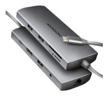 AXAGON HMC-8HLSA USB-C 3.2 Gen 1 hub, 3x USB-A + 4K/30Hz HDMI + SD/microSD, GLAN, Audio, PD 100W, 20cm USB-C cable