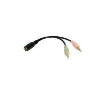 Logilink Audio jack adapter, 4-pin, 3.5 mm stereo male to 2x 3.5mm female Black, 0.15 m