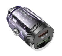 Borofone Car charger BZ29A Talented - USB + Type C - QC 3.0 PD 36W 3A transparent-purple