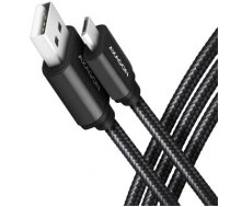 Axagon Data and charging USB 2.0 cable length 1.5 m. 2.4A. Black braided.