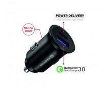 Swissten Metāla Auto Lādētājs ar Power Delivery USB-C + Quick Charge 3.0 | 36W Mobīlajiem telefoniem un Planešetdatoriem | Melns