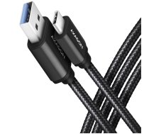 Axagon Data and charging USB 3.2 Gen1 cable lengh 1.5 m. 3A. Black braided. | BUCM3-AM15AB