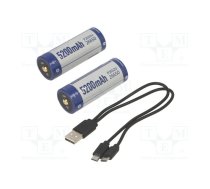 Re-battery: Li-Ion; 26650; 3.6V; 5200mAh; Ø26.3x70.5mm | ACCU-ICR26650-USB  | ICR26650-520PCM USB