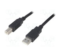 Cable; USB 2.0; USB A plug,USB B plug; 3m; black; Core: CCA | CAB-USB2AB/3-BK  | CAB-USB2AB/3-BK