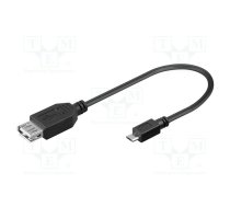 Cable; USB 2.0; USB A socket,USB B micro plug; 0.2m; black; PVC | USBF-MICBM | 95193