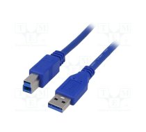 Cable; USB 3.0; USB A plug,USB B plug; nickel plated; 1.8m; blue | AK-USB-09 | AK-USB-09