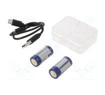 Re-battery: Li-Ion; 16340; 3.6V; 800mAh; Ø16.7x36mm; Kit: USB cable | KP-ICR16340-80PCM  | P1680U RCR123A