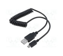 Cable; coiled,USB 2.0; USB A plug,USB B micro plug; black | TCAB-144 | 62334