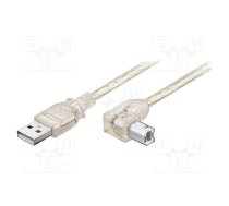 Cable; USB 2.0; USB A plug,USB B angled plug; 0.5m; transparent | USB-AB90/0.5TR | 93575