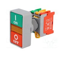 Switch: double; 22mm; Stabl.pos: 1; NC + NO; green/red; 3A/230VAC | DPB22N2-1-O/C  | DPB-22N 2-1O/C