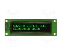 Display: OLED; alphanumeric; 20x2; Dim: 116x37x9.8mm; green; PIN: 16 | REC002002AGPP5N01  | REC002002AGPP5N00100