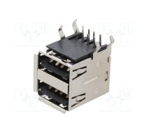 Connector: USB A; socket; THT; PIN: 2x4; angled 90°; double; USB 2.0 | USB1035-GF-P-0-B-B  | USB1035-GF-P-0-B-B