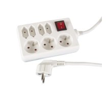 SOCKET OUTLET WITH 3 x SOCKET + 4 x EURO SOCKET AND SWITCH - 1.5 m CABLE - WHITE - FRENCH SOCKET | EB34S  | 5410329345334