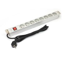 PDU 19 "rack, 8 slots Type E, Schuko plug, 1.8m cable, aluminum switch | A-19-STRIP-2-IMP | 5907772590461 | ALASSZB0001