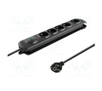 Plug socket strip: protective; Sockets: 5; 230VAC; 10A; black | QS-50271  | 50271