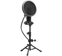 LORGAR Voicer 721, Gaming Microphone, Black, USB condenser microphone with tripod stand and pop filter, including 1 microphone, 1 metal tripod, 1 plastic shock mount, 1 windscreen cap, 2m USB Type C cable, 1 pop filter, 1 tripod mount ring, 154.6x56. | LR