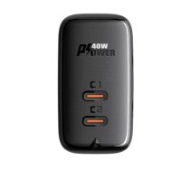 Acefast charger 2x USB Type C 40W, PPS, PD, QC 3.0, AFC, FCP black (A9 black) | A9 black  | 6974316280194 | A9 black
