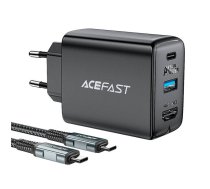 Acefast 2in1 charger GaN 65W USB Type C | USB, adapter HDMI adapter 4K @ 60Hz (set with cable) black (A17 black) | A17  | 6974316281085 | 039321