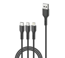 Foneng X36 3in1 USB to USB-C | Lightning | Micro USB Cable, 2.4A, 2m (Black) (X36 3 in 1 / Black) | X36 3 in 1 / Black  | 6970462515340 | 045620