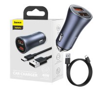Baseus Golden Contactor Pro quick car charger 2x USB 40 W Quick Charge SCP FCP AFC + USB - USB Type C cable gray (TZCCJD-A0G) | TZCCJD-A0G  | 6953156201996 | TZCCJD-A0G
