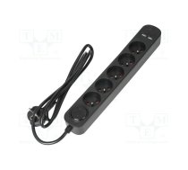 Plug socket strip: protective; Sockets: 5; 230VAC; 10A; black; IP20 | VIR-PS-2/B/1-5M  | PS-2/B/1,5M