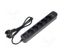 Plug socket strip: protective; Sockets: 5; 230VAC; 10A; black; IP20 | VIR-PS-1/B/1-5M  | PS-1/B/1,5M