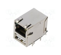 Socket; RJ45 + USB A; PIN: 8; shielded,with LED; Layout: 8p8c; THT | MTJUSB88JX1FSPGLH  | MTJ-USB-88JX1-FS-PG-LH-M41C