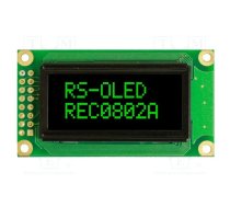 Display: OLED; alphanumeric; 8x2; Dim: 58x32x10mm; green; PIN: 16 | REC000802AGPP5N01  | REC000802AGPP5N00100