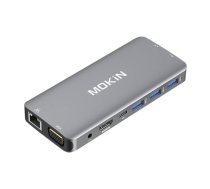 MOKiN 10 in 1 Adapter Hub USB-C to 3x USB 3.0 + USB-C charging + HDMI + 3.5mm audio + VGA + 2x RJ45 + Micro SD Reader (silver) | KAMO1801J  | 6976301930992 | MOUC1801-J