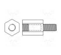 Screwed spacer sleeve; 15mm; Int.thread: M2,5; Ext.thread: M2,5 | TFM-M2.5X15/DR212O  | 212X15OF