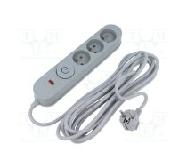 Plug socket strip: protective; Sockets: 3; 230VAC; 10A; grey; 1.5m | W-00011  | AL3/PL/1,5M/SZARY