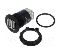 Adapter; USB A socket x2,both sides; USB 2.0; Thread: M25; 1÷10mm | USB-07-BK  | USB-07-BK