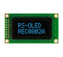 Display: OLED; alphanumeric; 8x2; Dim: 58x32x10mm; blue; PIN: 16 | REC000802ABPP5N01  | REC000802ABPP5N00100