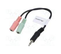 Cable; Jack 3.5mm 3pin socket x2,Jack 3,5mm 4pin plug; 0.2m | AD-0023-BK | AD-0023-BK