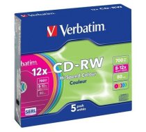 Matricas CD-RW SERL Verbatim 700 MB 8x-12X Colour, 5 Pack Slim | ECVRBCWD010  | 023942431671 | 43167