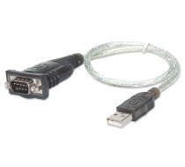 Manhattan USB-A to Serial Converter cable, 45cm, Male to Male, Serial/RS232/COM/DB9, Prolific PL-2303RA Chip, Black/Silver cable, Three Year Warranty, Equivalent to ICUSB232V2 | 205146 | 766623205146 | KBAMNHADA0005