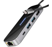 AXAGON HMC-6GLN 2x USB-A 5Gbps, 1x USB-C 5Gbps, 4K/60Hz HDMI, RJ-45, USB 3.2 Gen 1 hub, PD 100W, 20cm USB-C cable | HMC-6GLN | 8595247908674
