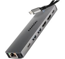 AXAGON HMC-7HX2 USB-C 3.2 Gen 1 hub, 2x USB-A + 1x USB-C, 2x HDMI 4K 60Hz, GLAN, PD 100W, 15cm USB-C cable | HMC-7HX2 | 8595247908681