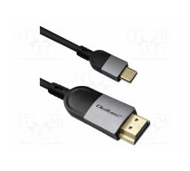 Cable; HDMI plug,USB C plug; PVC; 2m; black; 32AWG; 18Gbps | QOLTEC-50438 | 50438