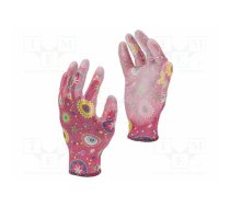 Protective gloves; Size: 9; pink; polyester,PU; women's; tag | LAHTI-L230309K | L230309K