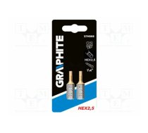 Screwdriver bit; hex key; HEX 2.5mm; 1/4"; Overall len: 25mm | 57H966 | 57H966