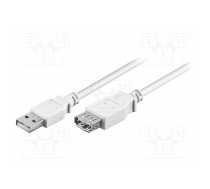 Cable; USB 2.0; USB A socket,USB A plug; 0.3m; white; Cu; PVC | USB-EXT/0.3WH | 96196
