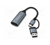 Adapter; HDMI socket,USB A plug,USB C socket,USB C plug; PVC | QOLTEC-53789 | 53789