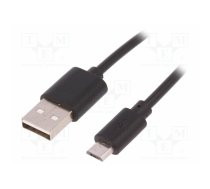 Cable; USB 2.0; USB A plug,USB B micro plug; 0.25m; black | QOLTEC-50497 | 50497